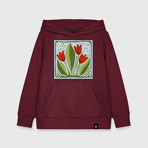 Детская толстовка-худи Цветущие тюльпаны / Меланж-бордовый – фото 1