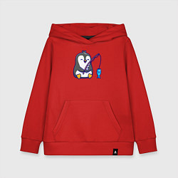 Толстовка детская хлопковая Пингвинёнок рыбак, цвет: красный