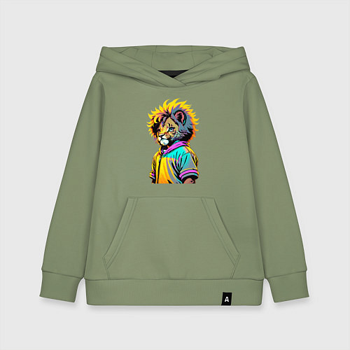 Детская толстовка-худи Прикольный львёнок - поп-арт / Авокадо – фото 1
