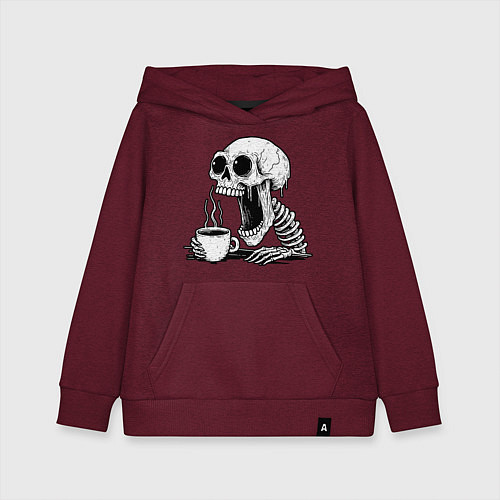 Детская толстовка-худи Skeleton with coffee / Меланж-бордовый – фото 1