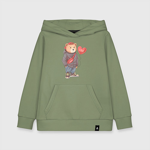 Детская толстовка-худи Влюбленный мишка / Авокадо – фото 1