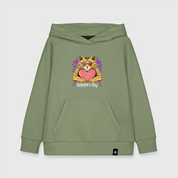 Толстовка детская хлопковая Влюбленный котик, цвет: авокадо