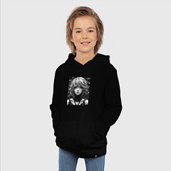 Толстовка детская хлопковая Аниме портрет девушки в черно-белом цвете, цвет: черный — фото 2