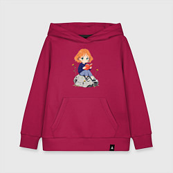 Толстовка детская хлопковая Рыжая девушка читает книгу, цвет: маджента