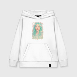 Толстовка детская хлопковая Билли Айлиш с зелеными волосами, цвет: белый