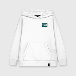 Толстовка детская хлопковая Номер 120 - Игра в кальмара, цвет: белый