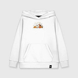 Толстовка детская хлопковая Лиса с тыквами и фонарём, цвет: белый