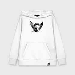 Толстовка детская хлопковая Портрет Арнольд Шварценеггер с крыльями, цвет: белый