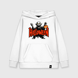 Толстовка детская хлопковая Вампир с надписью halloween, цвет: белый