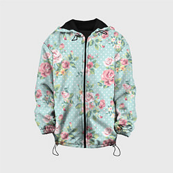 Куртка с капюшоном детская Цветы ретро 1, цвет: 3D-черный