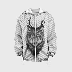 Куртка с капюшоном детская Рогатый волк, цвет: 3D-белый