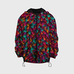 Куртка с капюшоном детская Разноцветные перья, цвет: 3D-черный