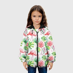 Куртка с капюшоном детская Фламинго в тропиках, цвет: 3D-черный — фото 2