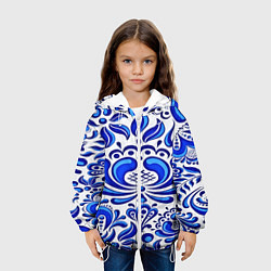 Куртка с капюшоном детская Роспись гжель, цвет: 3D-белый — фото 2
