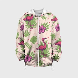 Куртка с капюшоном детская Цветочные фламинго, цвет: 3D-белый