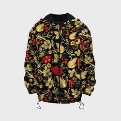 Куртка с капюшоном детская Хохлома золотые лебеди, цвет: 3D-черный