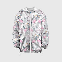 Куртка с капюшоном детская Тропические фламинго, цвет: 3D-белый