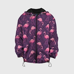 Куртка с капюшоном детская Фиолетовые фламинго, цвет: 3D-черный