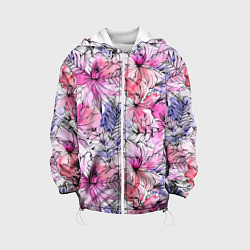Куртка с капюшоном детская Акварельные цветы, цвет: 3D-белый