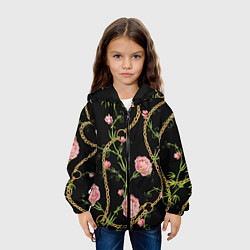 Куртка с капюшоном детская Versace Золотая цепь и розы, цвет: 3D-черный — фото 2