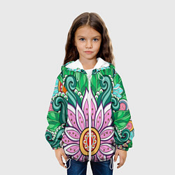 Куртка с капюшоном детская Цветок дудлинг линии лето, цвет: 3D-белый — фото 2