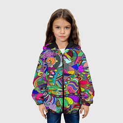Куртка с капюшоном детская Дудлы узор разноцветный хиппи, цвет: 3D-черный — фото 2