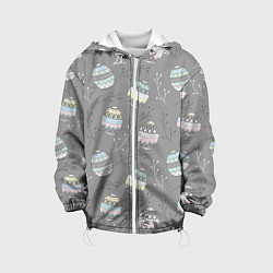 Куртка с капюшоном детская Яйца пасхальные серый фон, цвет: 3D-белый