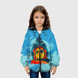 Куртка с капюшоном детская Море Пальмы Песок, цвет: 3D-черный — фото 2