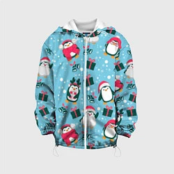 Куртка с капюшоном детская Новогодние Пингвины, цвет: 3D-белый