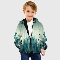 Куртка с капюшоном детская Акварельный лес градиент, цвет: 3D-черный — фото 2