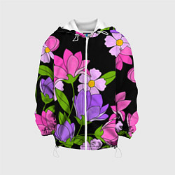 Куртка с капюшоном детская Ночные цветы, цвет: 3D-белый