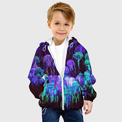 Куртка с капюшоном детская Неоновые медузы, цвет: 3D-белый — фото 2