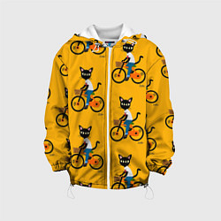 Куртка с капюшоном детская Котики на велосипедах, цвет: 3D-белый