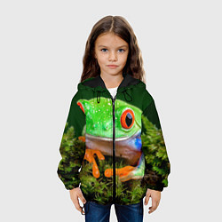 Куртка с капюшоном детская Тропическая лягушка, цвет: 3D-черный — фото 2