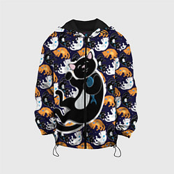 Куртка с капюшоном детская Японские котики, цвет: 3D-черный