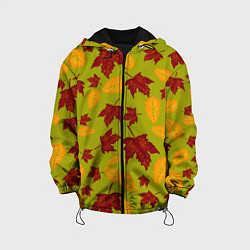Куртка с капюшоном детская Осенние листья клён и дуб, цвет: 3D-черный