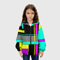 Куртка с капюшоном детская Геометрический неоновый узор, цвет: 3D-черный — фото 2