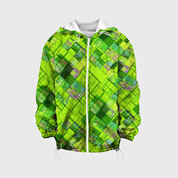 Куртка с капюшоном детская Ярко-зеленый абстрактный узор, цвет: 3D-белый