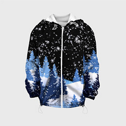 Куртка с капюшоном детская Снежная ночь в зимнем лесу, цвет: 3D-белый