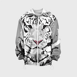 Куртка с капюшоном детская Белый снежный тигр, цвет: 3D-белый
