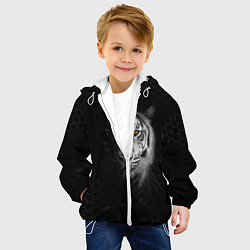 Куртка с капюшоном детская Тигр черно-белый соты, цвет: 3D-белый — фото 2