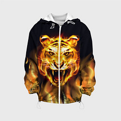 Куртка с капюшоном детская Тигр В Пламени, цвет: 3D-белый