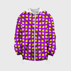Куртка с капюшоном детская Фиолетовый Фон с Желтыми Квадратами Иллюзия Движен, цвет: 3D-белый