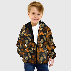 Куртка с капюшоном детская Тигры и листья Тропики, цвет: 3D-черный — фото 2