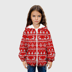 Куртка с капюшоном детская Новогодний узор с елкой и оленями, цвет: 3D-белый — фото 2