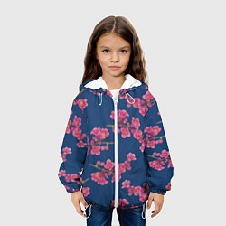 Куртка с капюшоном детская Веточки айвы с розовыми цветами на синем фоне, цвет: 3D-белый — фото 2