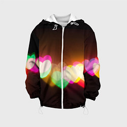 Куртка с капюшоном детская Горящие сердца всех цветов радуги, цвет: 3D-белый