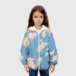 Куртка с капюшоном детская Рисунок голубого неба с облаками маслом, цвет: 3D-белый — фото 2