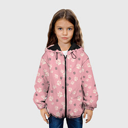 Куртка с капюшоном детская Розовый принт лапки, цвет: 3D-черный — фото 2