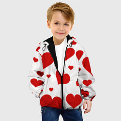 Куртка с капюшоном детская Красные сердечки Heart, цвет: 3D-черный — фото 2